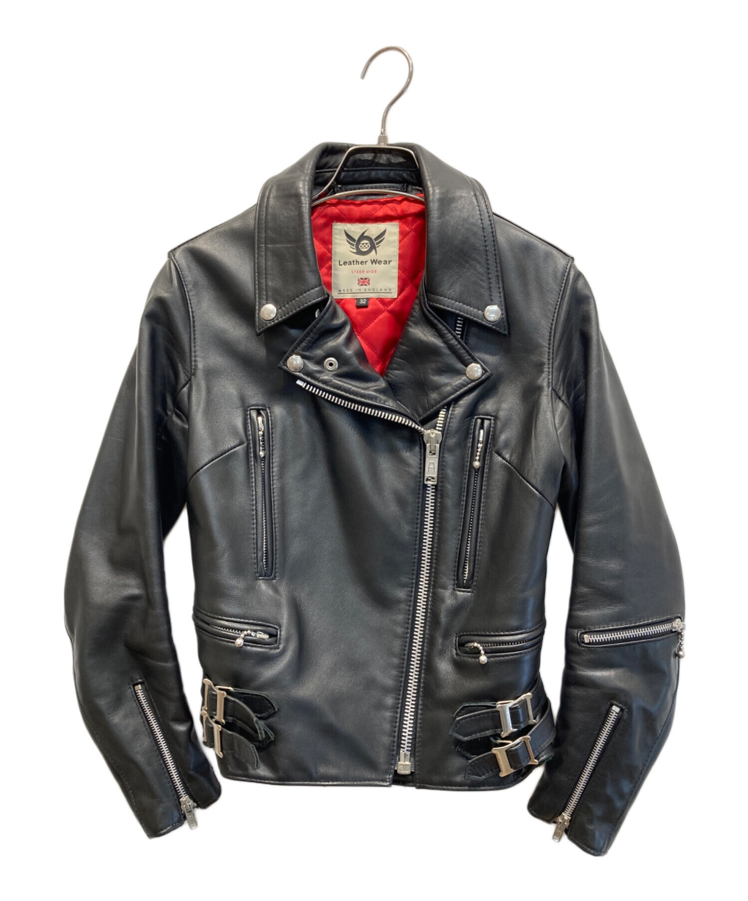 666 シングル ライダース ジャケット 32 XS レザー ブラック UK 666