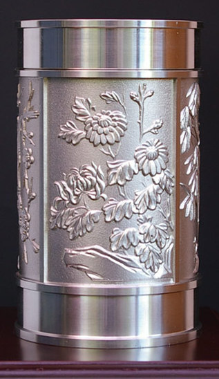 純錫97％の錫製茶缶 梅蘭竹菊