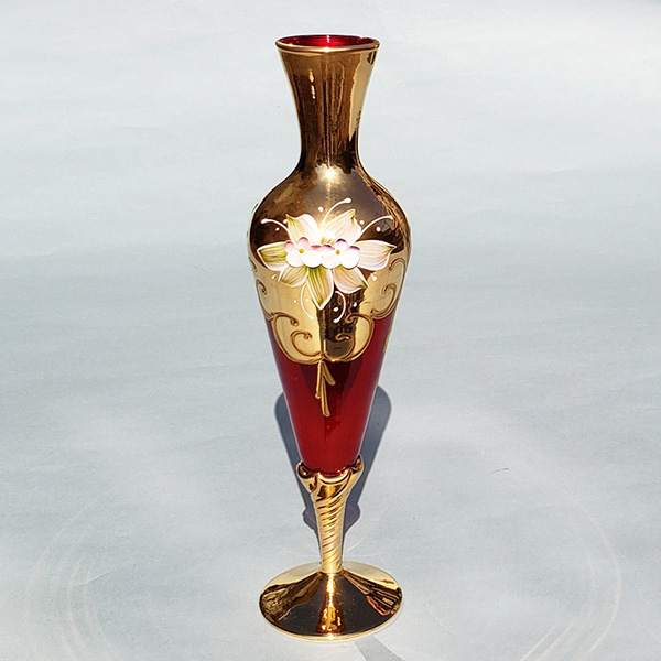 ベネチアンガラス 一輪挿し 赤と金のガラス花瓶 2点セット 大特価