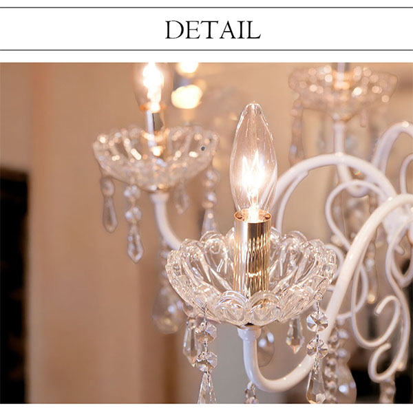 ホワイトシャンデリア 6灯 ガラス製