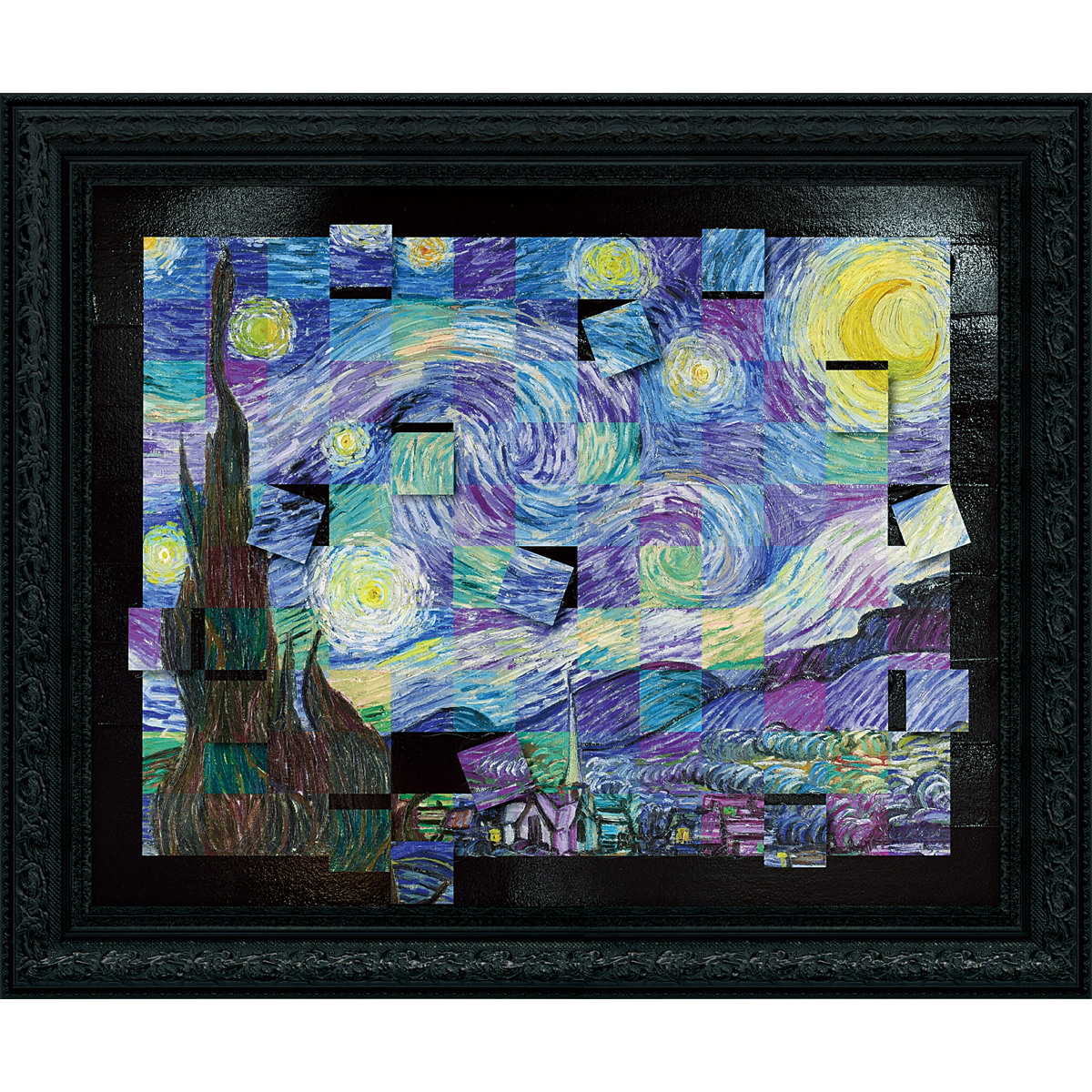 ゴッホ 「星月夜」 複製ポスター 額付 メディウム加工 ゴッホ 「星月夜