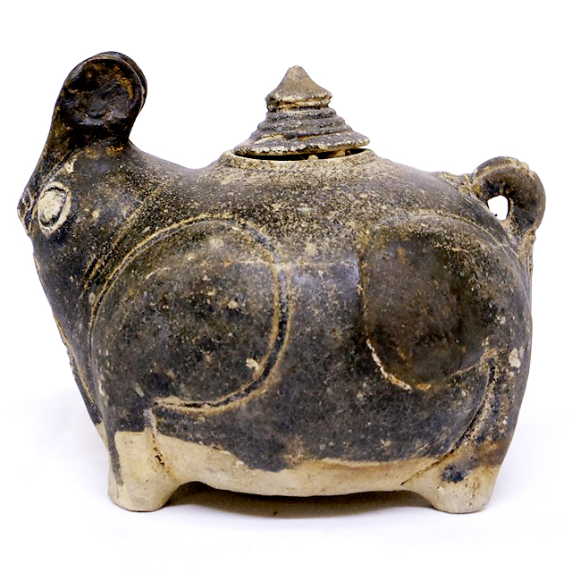 クメール王朝時代の褐釉兎型壺 黒褐釉兎形壺｜特選画廊