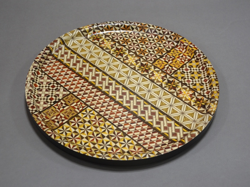 未使用 箱根 寄木細工 丸盆 約26.5cm 無垢 トレイ お盆 Yahoo