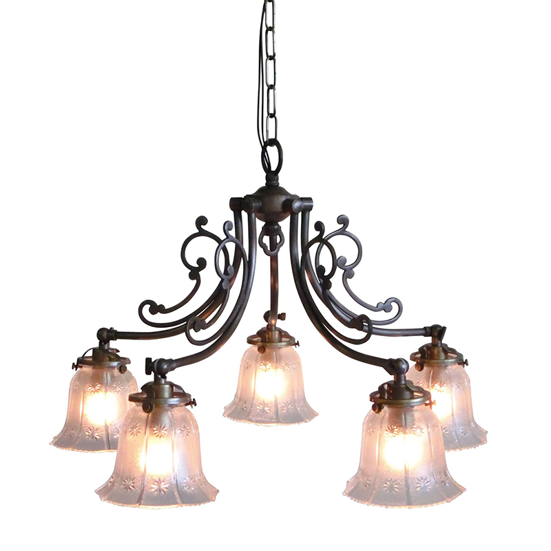 アンティーク調のシャンデリア ガラスシェードが素敵な灯具セット
