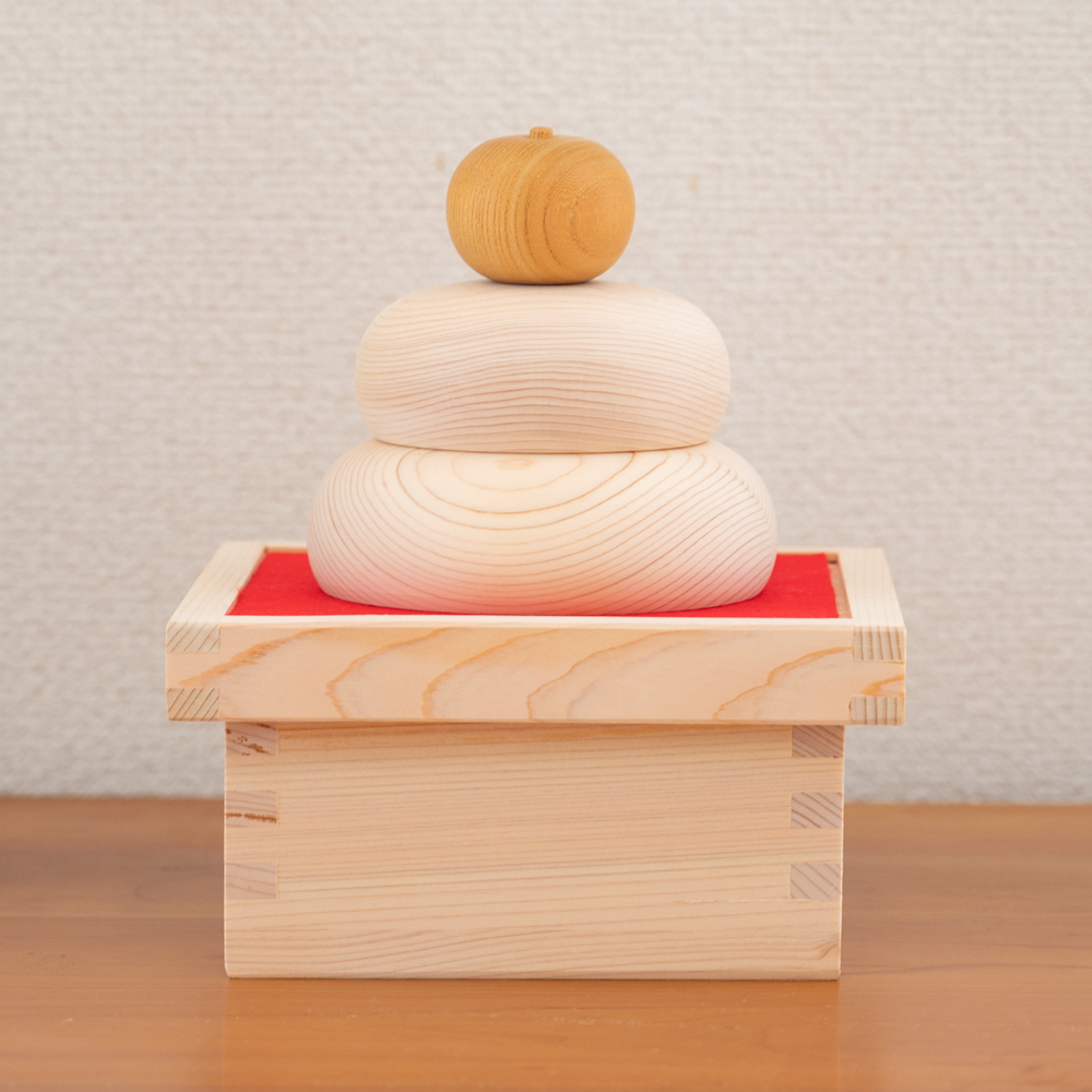 お祝品 蓬莱小箱 木の鏡餅 自然の檜材 嘉門工藝 お祝品 紅白 蓬莱小箱