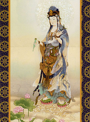 仏書・仏画の掛け軸 高畠周峰作 蓮上観音