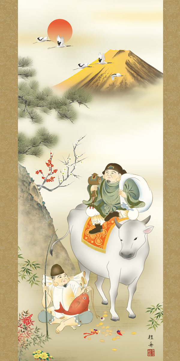 大津絵、江戸時代牛の掛け軸 大津絵、江戸時代牛の掛け軸