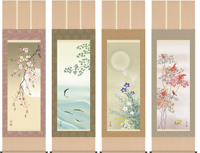 掛け軸 小川大鳳 梅に鶯 絹本 希少 軸装 茶道具 掛軸 美品 です