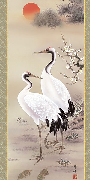 鶴亭(海眼淨光)！水墨画 真作 江戸期 掛軸｜鶴亭(海