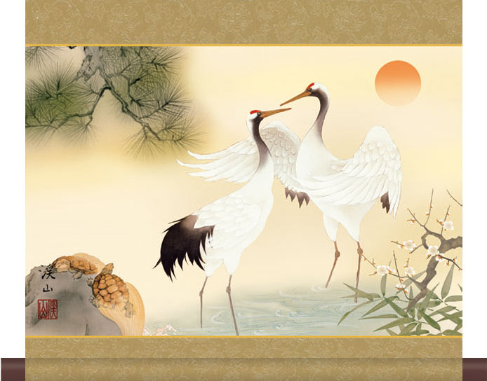 掛け軸/松竹梅鶴亀/2本 掛け軸/松竹梅鶴亀/2本 掛け軸 掛軸 松竹梅鶴亀