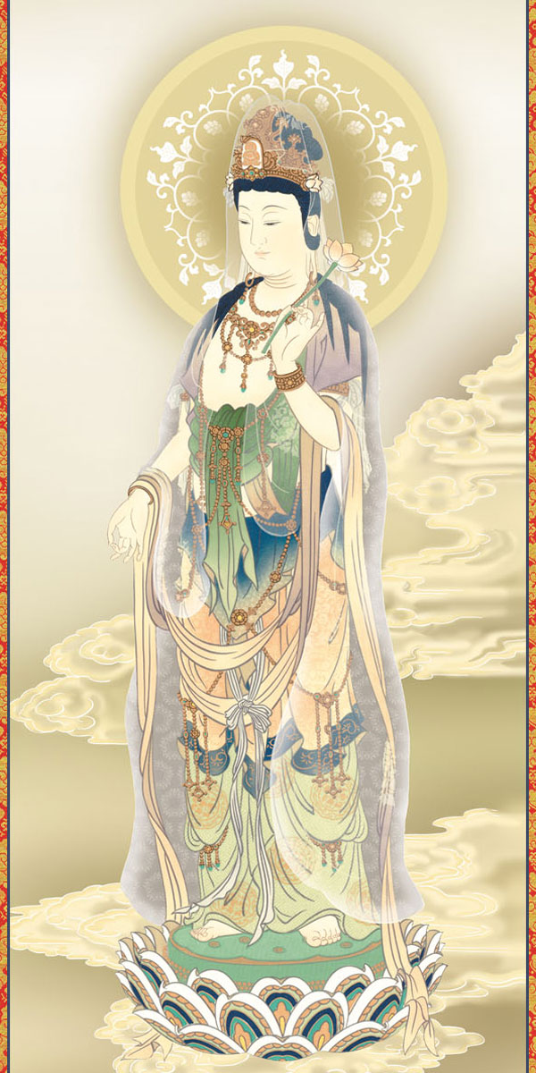 仏画 観音様の掛け軸 鈴木翠朋作 雲上観音