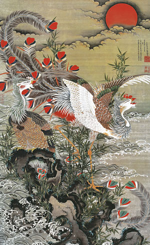 伊藤若冲 白梅群鶴図 印刷工芸品 日本画 掛け軸 掛軸 茶掛 伊藤若冲