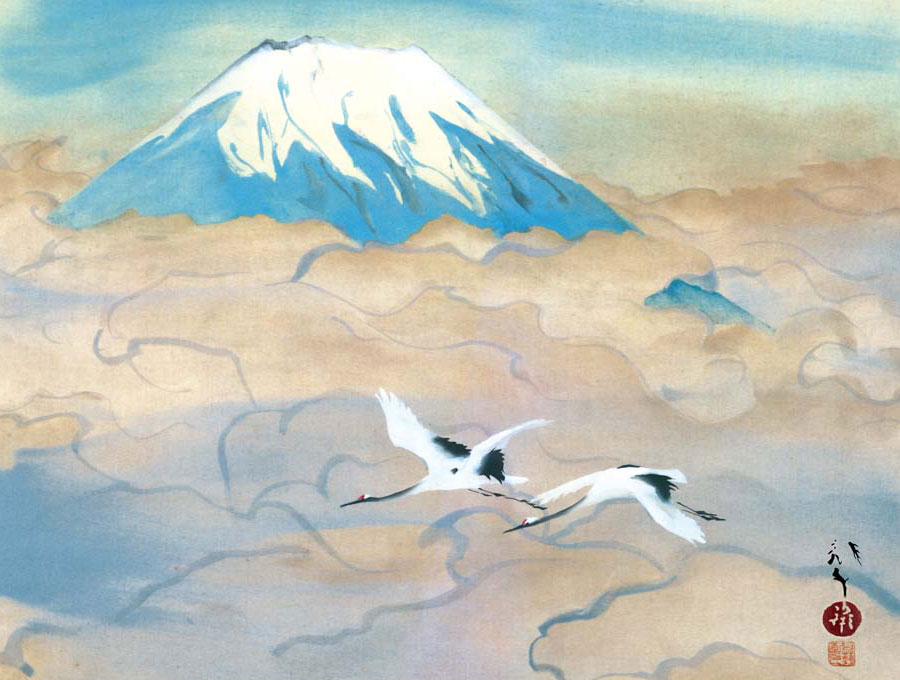 川端龍子／文化勲章受章作家「雪神路」風景画 掛軸 絹本 共箱 川端龍子