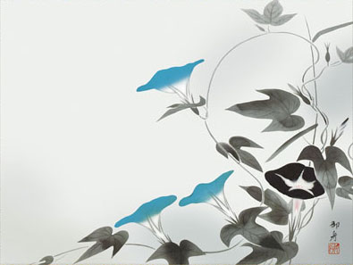 掛軸 速水御舟 朝顔 木箱 工芸 花 有名作家の掛け軸 速水御舟作 朝顔