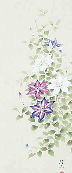 花鳥の掛け軸 佐藤桂三作 鉄線花