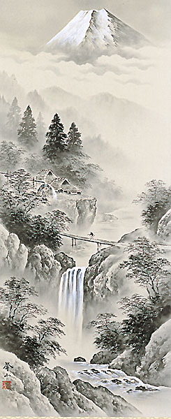 水墨画 自然風景 掛け軸 水墨画 自然風景 掛け軸 真作】掛軸 幽玄の