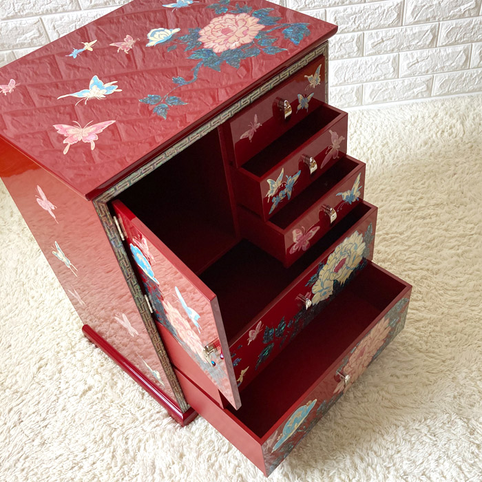 韓国高級螺鈿飾りチェスト 引き出し家具 小物入れ(赤)高さ60cm