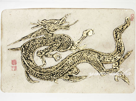 韓国壁掛け版画(龍) 横長 壁飾り・額・民画・版画 夢市場本店【韓国