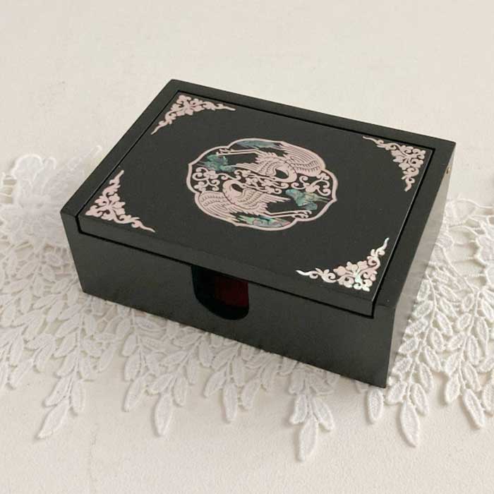 螺鈿鳳凰文様 漆黒小物入れ名刺・アクセサリーケース 韓国 螺鈿 名刺入