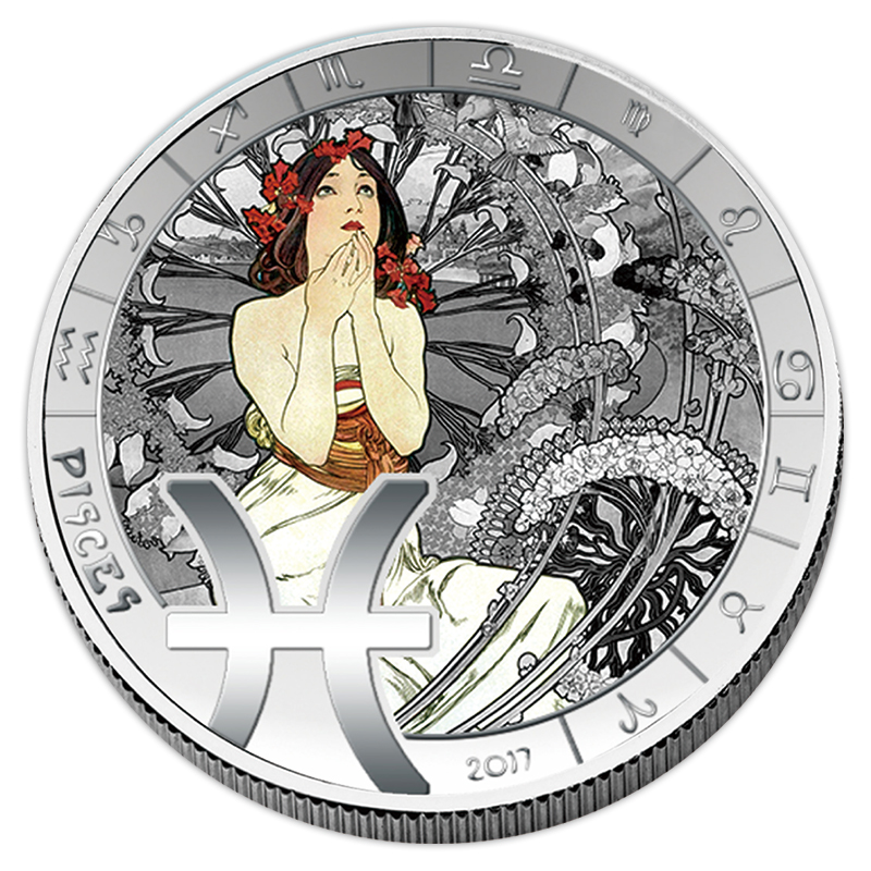 ミュシャ × 黄道十二宮 ― 双魚宮（魚座） 銀メッキ付き白