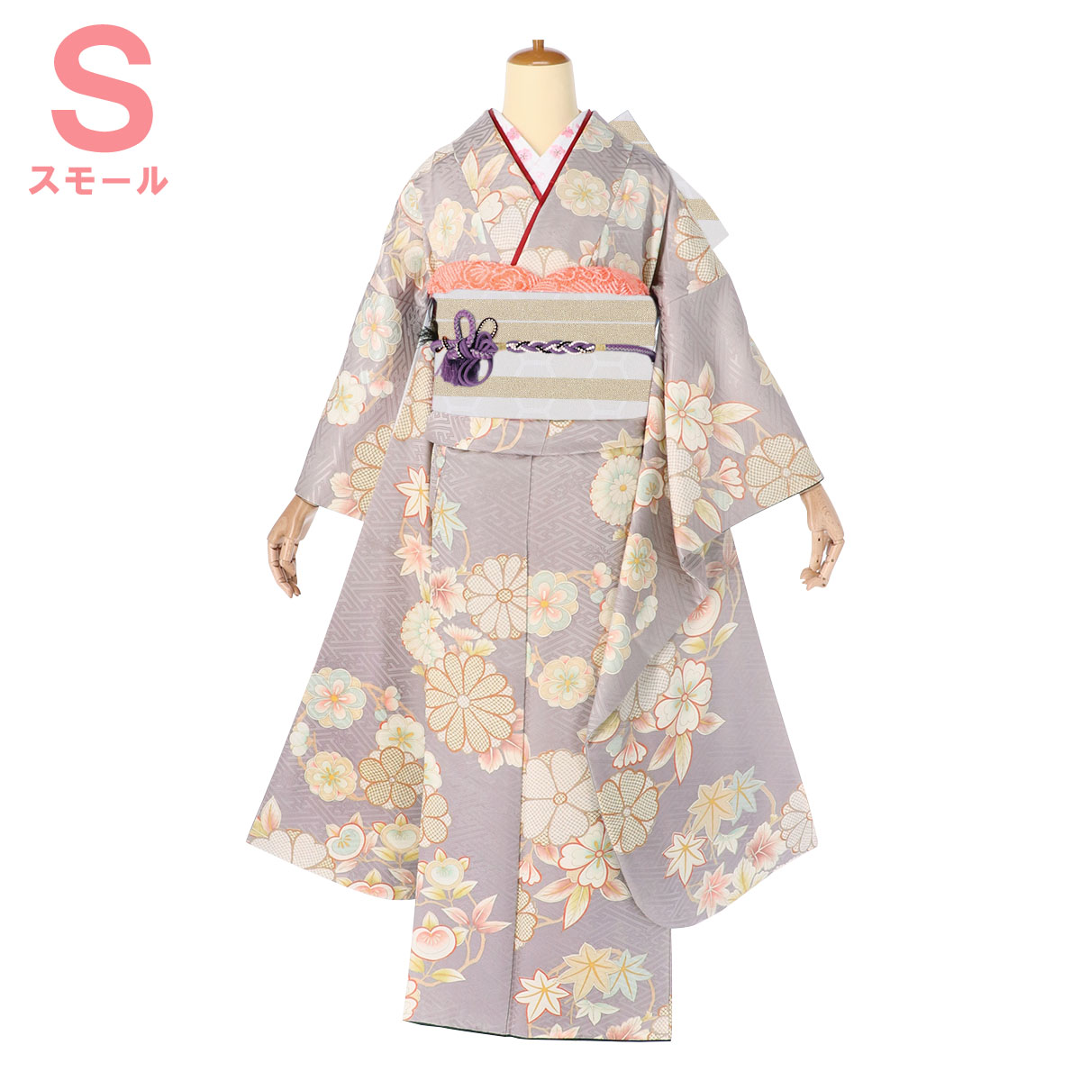 振袖フルセット6点サイズL跳兎 舞桜 暈し染 銀彩 正絹 振袖フルセット