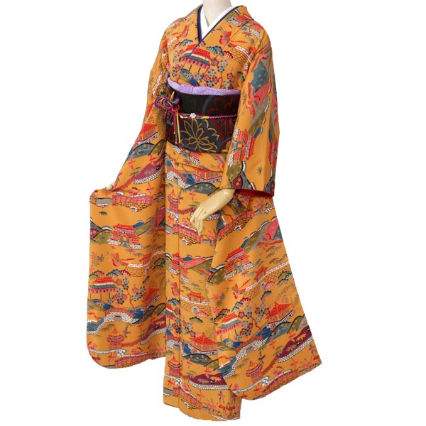 振袖：R157 紅型 花鳥家☆(絹)│ 振袖レンタル │ 京都着物レンタル夢館