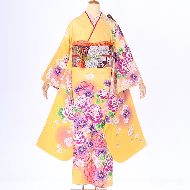 振袖：R235 黄色 薔薇とマーガレット│ 振袖レンタル │ 京都着物
