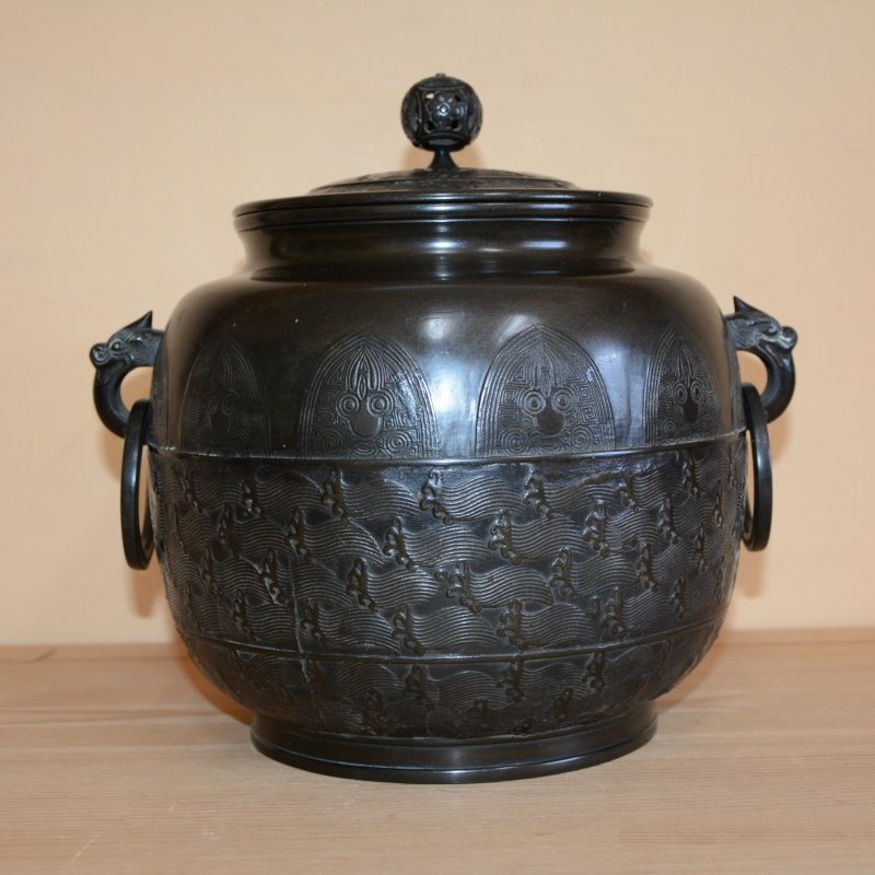 唐銅繰口水指 蕨波地紋 西村道也造 極：十三代宮崎寒雉 98000円 ご注文