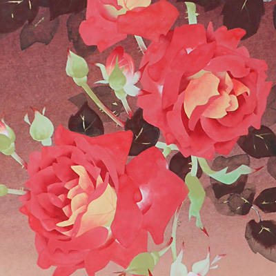 湯口絵美子日本画 薔薇ノ花サク（ブルー・バユー） 湯口絵美子日本画