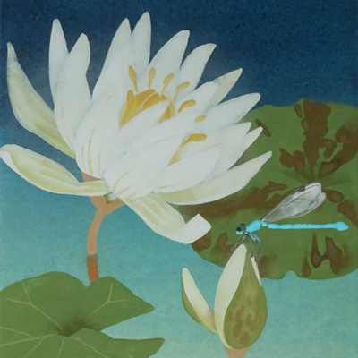 湯口絵美子日本画 薔薇ノ花サク（ブルー・バユー） 湯口絵美子日本画