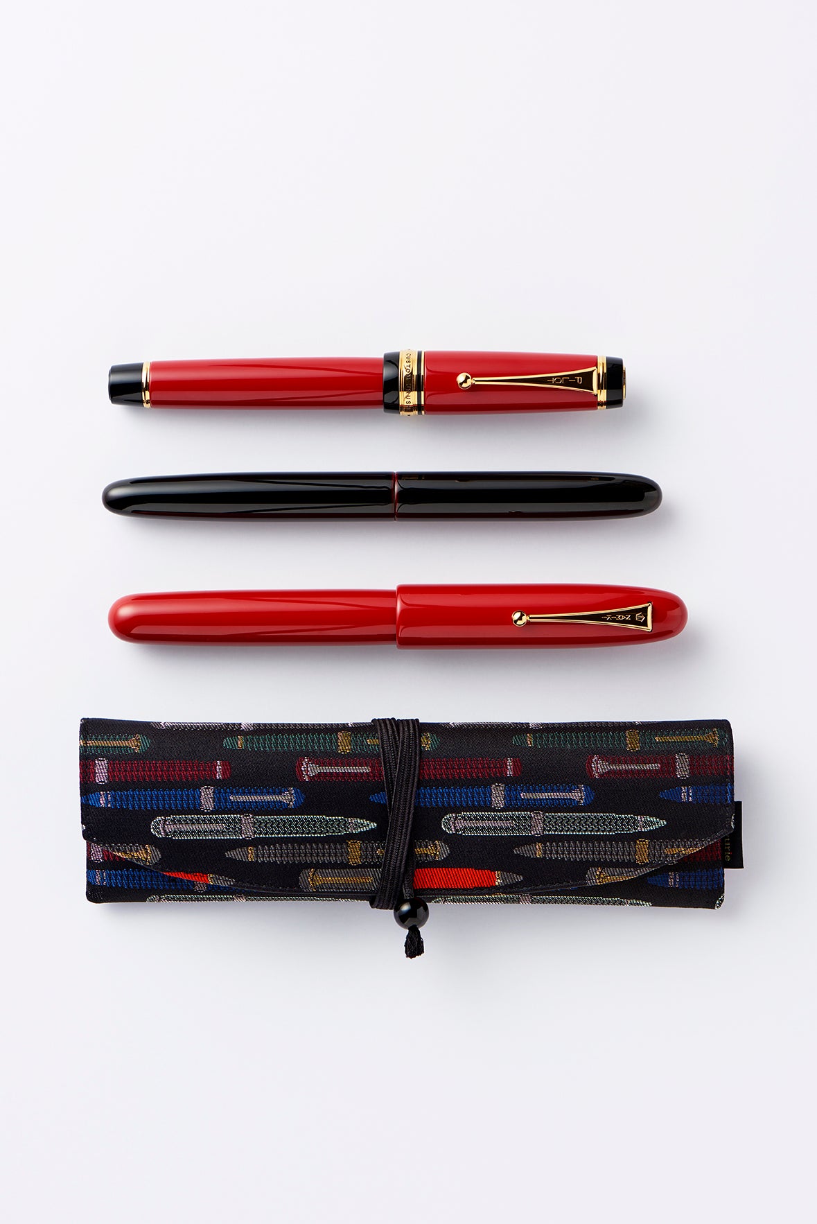 1本用ペンケース（紐付き・横／特大） 万年筆柄／撥水加工済