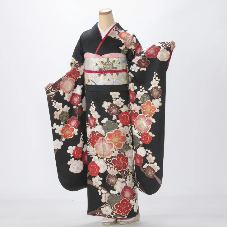 f0921252】【黒系】振袖 販売 フルセット Lサイズ 【中古】【状態:A