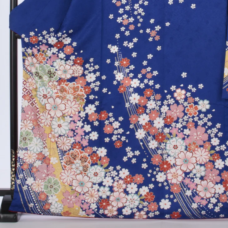 f0319172r】【青・紺系】振袖 レンタル フルセット Lサイズ 【状態:A