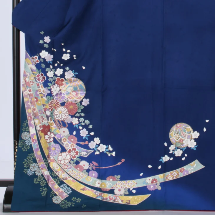 f1019013r】【青・紺系】振袖 レンタル フルセット Lサイズ 【状態:A