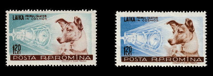 ルーマニア切手 1957年 ライカ 宇宙に行った犬 2種 - すてきな郵便屋
