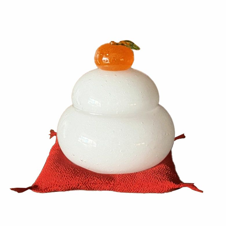 はなび【美品】つぶつぶみかんのモチモチ鏡餅 グラスタイム 組紐付き