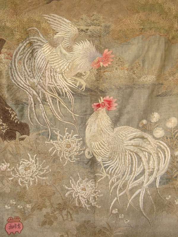 Japanese Antique Embroidered Silk Wall Hanging - Zentner Collection