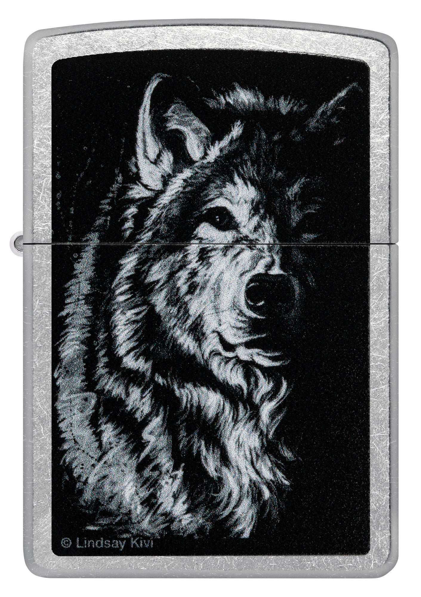 Lindsay Kivi Shadow Wolf Design Street Chrome Windproof Lighter