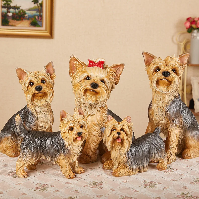 Resina Dog Sculpture Figurine, Estátua Yorkshire Terrier, Cão