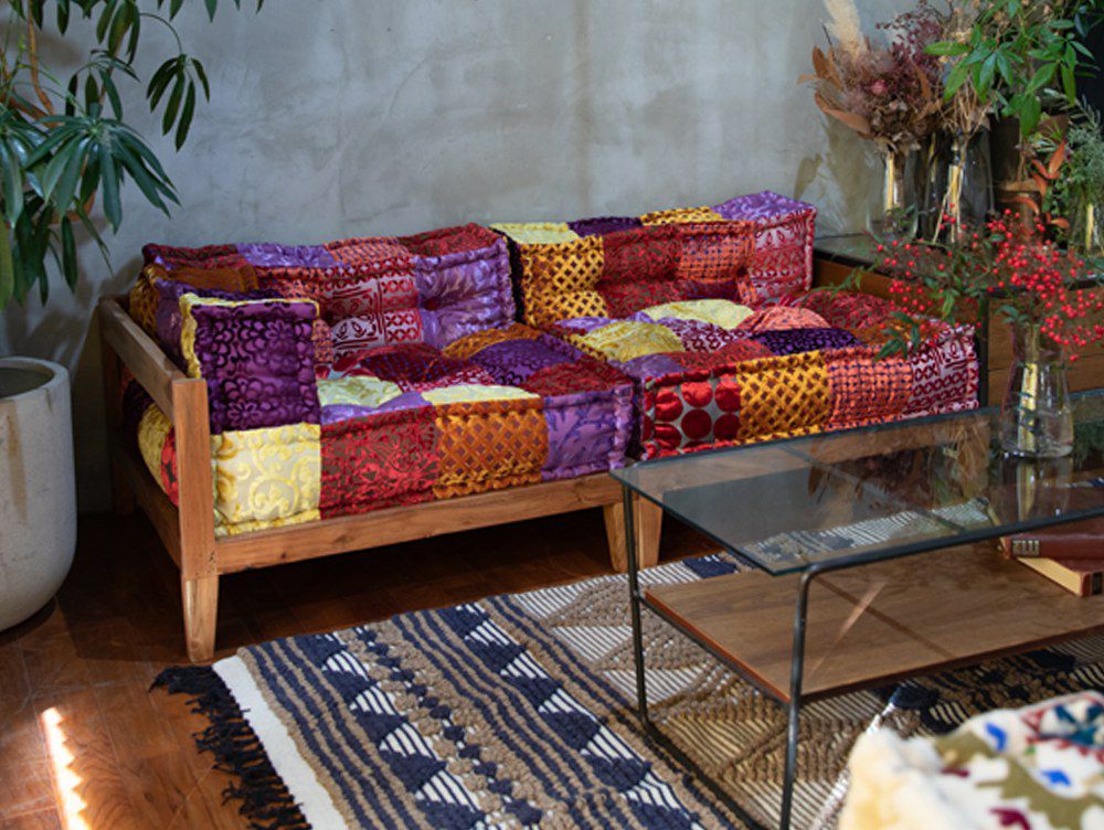 送料無料】ブロックマルチ ソファ センター パッチワーク ミックス - a