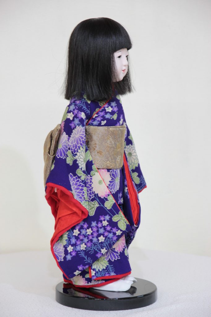 味岡映水作 13号 市松人形 (50) 約47センチ 古布衣装 人毛