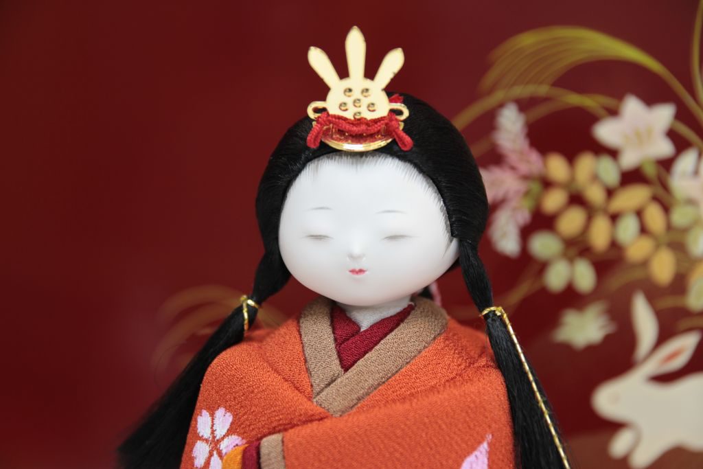 木目込人形 立雛 伝統工芸 桐塑頭 手描き 正絹 会津塗り屏風 | 味岡