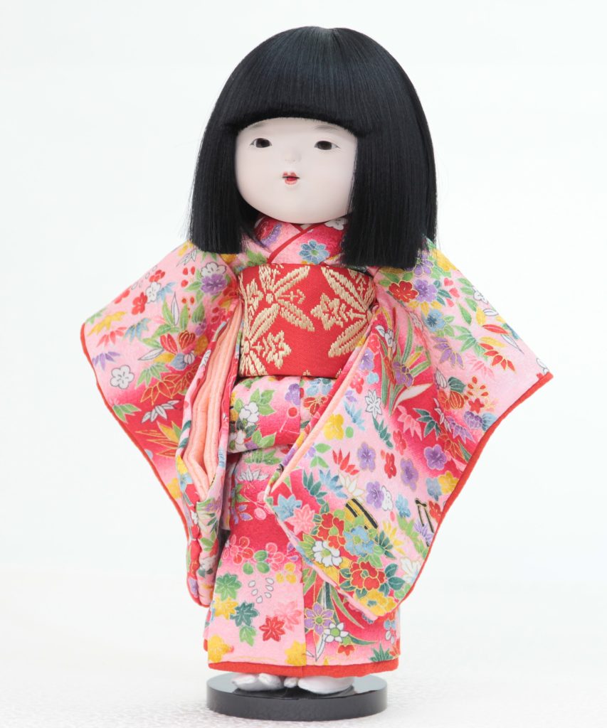 味岡映水作 ミニ5号 市松人形 正絹衣装 まるくかわいい女の子 | 味岡