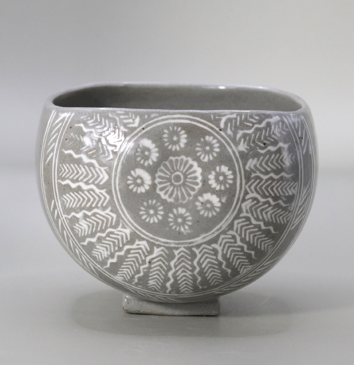 古八代象嵌文 割高台茶碗 茶道具 茶碗 オブジェ 三島象嵌 八代 吉向十