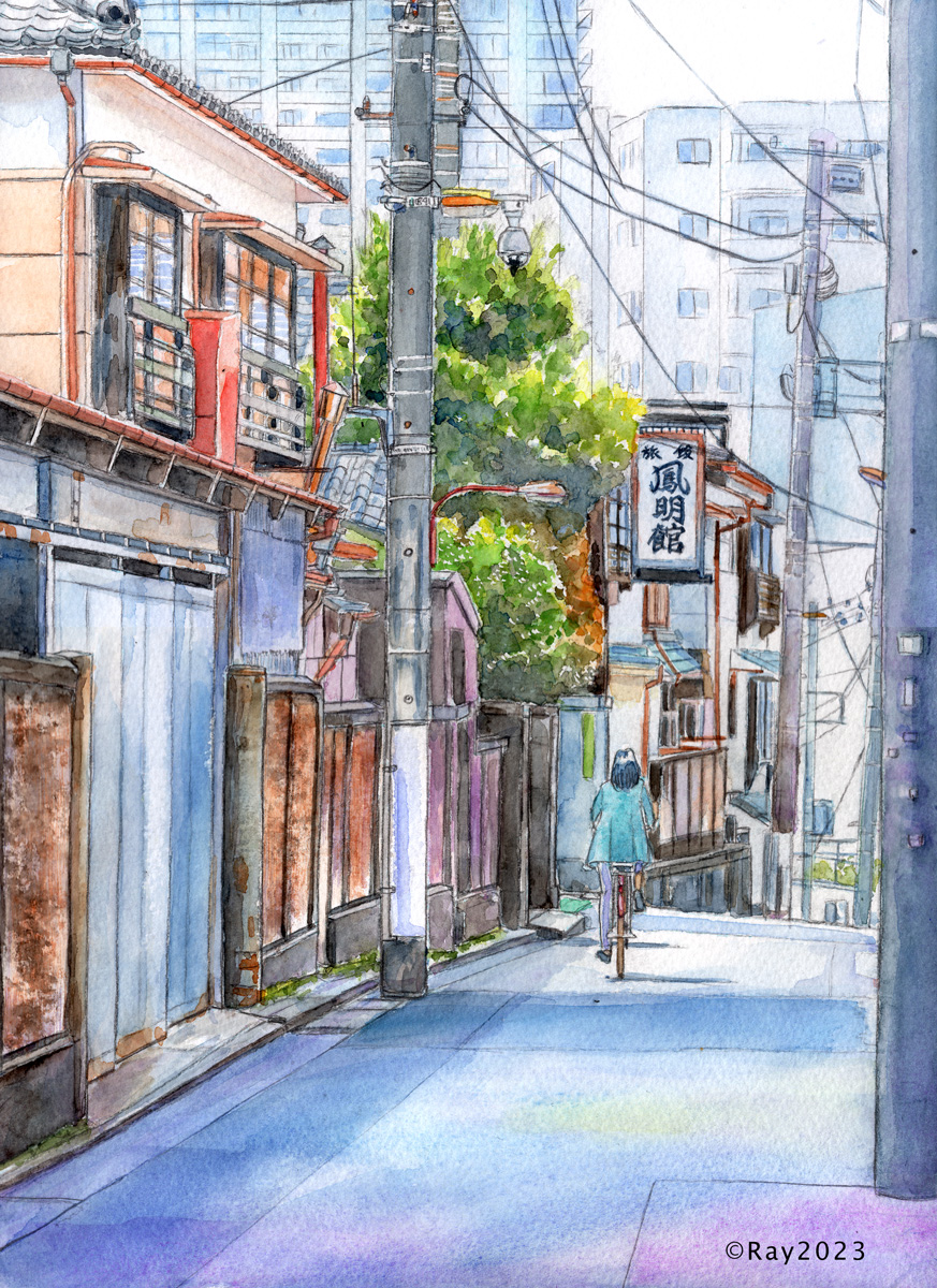 まくり 日本画 江戸時代 道中風景 紙本彩色 まくり 日本画 江戸時代 道中