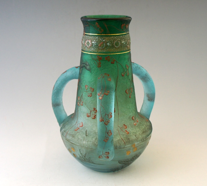 アンティークドームナンシー 薊紋花瓶 オパルセント被ガラスエナメル