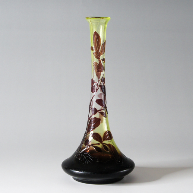 エミール•ガレ 一輪挿し 美術品 ホクシャ文 鶴首型 花瓶 アンティーク