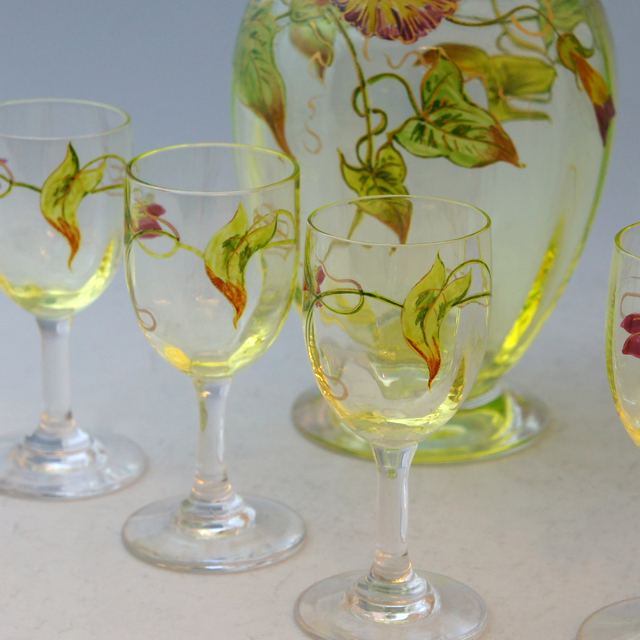 オールドバカラ「エナメル彩 朝顔文 リキュールセット」《アンティック