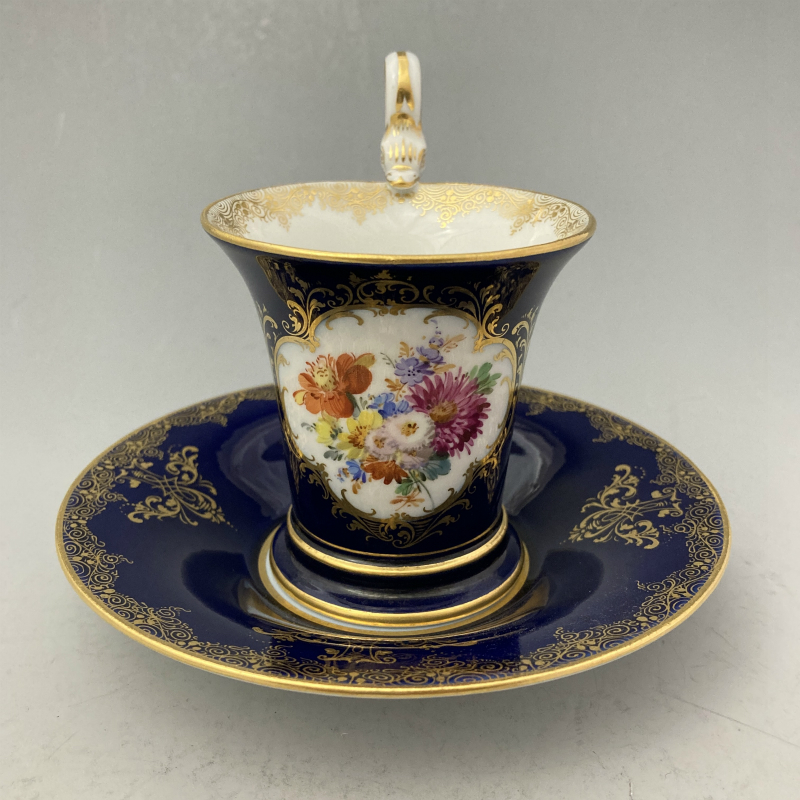 18世紀 オールドマイセン 色絵 花紋 カップ＆ソーサー 音色抜群 18世紀