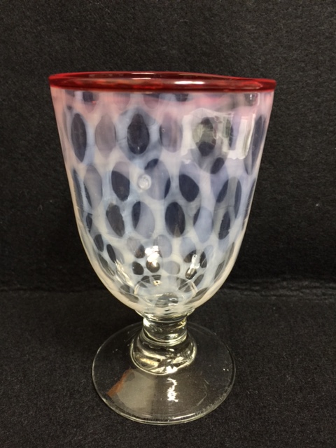 希少☆氷コップ 水玉柄 赤縁 なつめ型 12．5cm 吹きガラス 大正